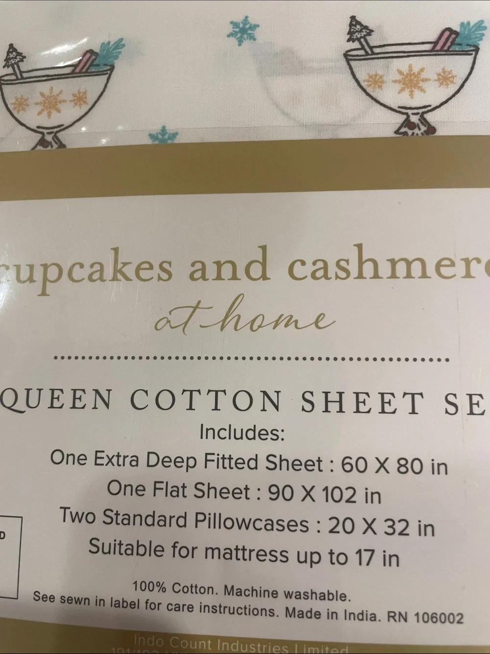 NWT cupcakes and cashmere Holiday Queen Cotton Sheet Set